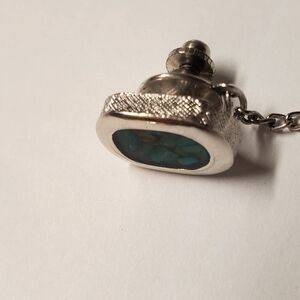 Celebrity Turquoise Chip Silver Large Oval Vintage  tie tack - Mens Formal Wear